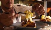 Chef Matthew Roberts placing the finishing touches to a dish at Eschalot - Berrima - Country NSW